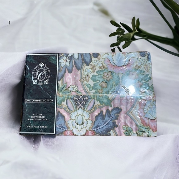 Crown Crafts Milan Twin Flat Sheet NEW Floral 100% Combed Cotton Floral Green - Picture 1 of 6